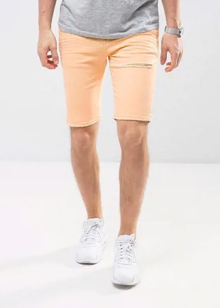 Супероблегающие джинсовые шорты персикового цвета с рваной отделкой ASOS DESIGN-Оранжевый