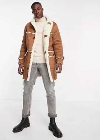 Коричневый бушлат из искуственной замши и овчины River Island-Коричневый цвет