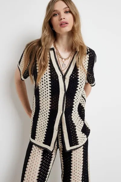 Полосатая рубашка-поло крючком River Island, черный