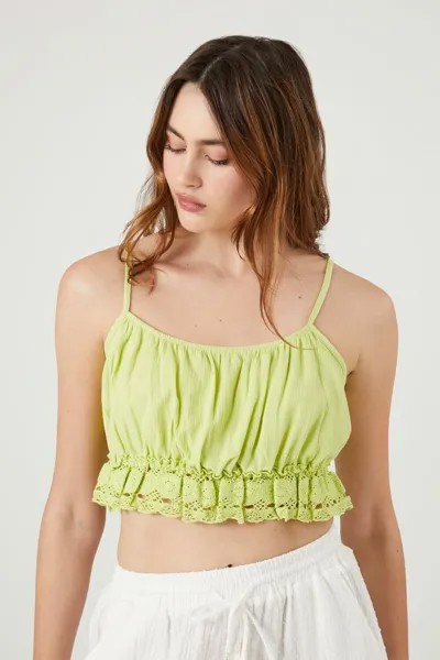 Укороченная майка с кружевной оборкой Forever 21, зеленый