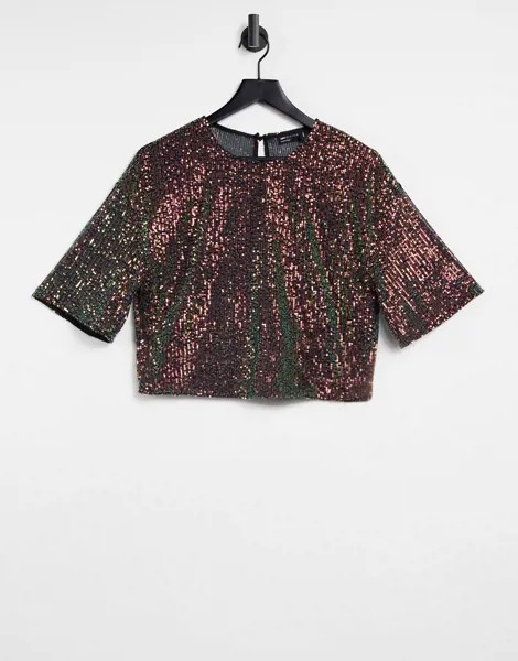 Футболка со сплошной отделкой пайетками ASOS DESIGN-Разноцветный