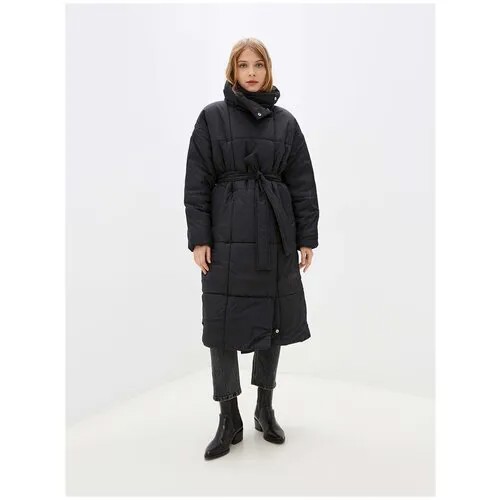 Куртка  Baon, демисезон/зима, удлиненная, силуэт прямой, стеганая, карманы, подкладка, пояс/ремень, размер XL, черный