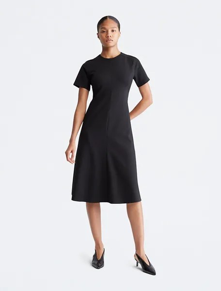 Расклешенная юбка с короткими рукавами Миди-платье Calvin Klein, черный