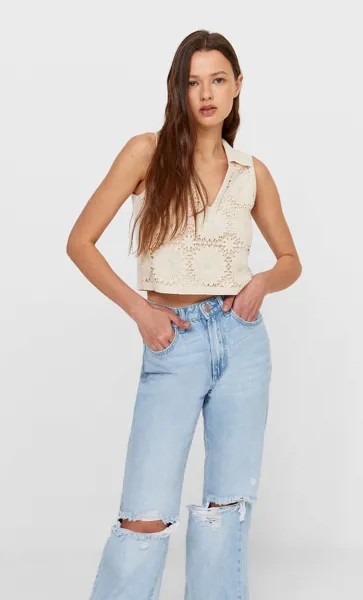 Stradivarius Поло Из Гипюра Цвет Небеленого Полотна S