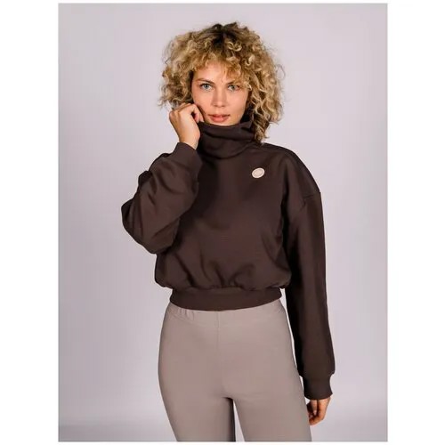 Свитшот everrever, оверсайз, укороченный, трикотажный, размер oversize, коричневый