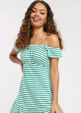 Бело-зеленый сарафан мини в полоску ASOS DESIGN Petite-Многоцветный