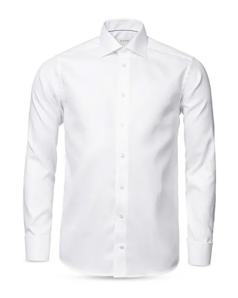 Классическая рубашка диагонального переплетения современного кроя Eton, цвет White