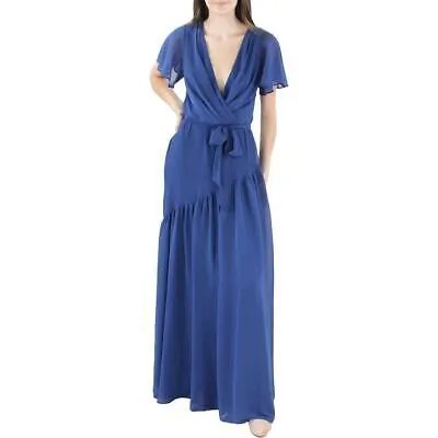 Женское синее многоярусное платье макси с v-образным вырезом Lauren Ralph Lauren 12 BHFO 2781