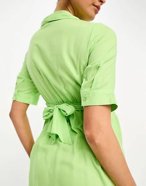 Зеленое платье-рубашка миди с запахом спереди Mamalicious Maternity