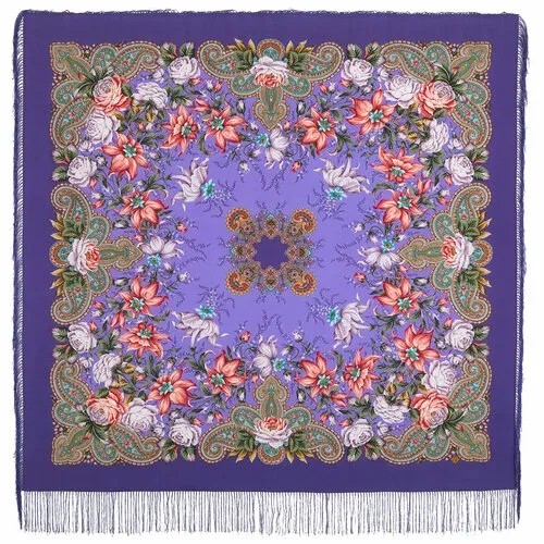 Платок Павловопосадская платочная мануфактура,130х130 см, фиолетовый