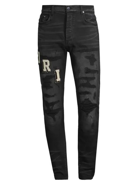 Джинсы с логотипом Varsity с эффектом потертости Amiri, черный