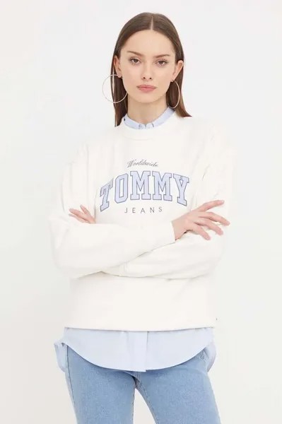 Хлопковая толстовка Tommy Jeans, бежевый