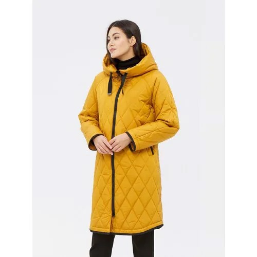 Куртка  DIXI COAT, демисезон/зима, силуэт прямой, капюшон, карманы, размер 34, желтый
