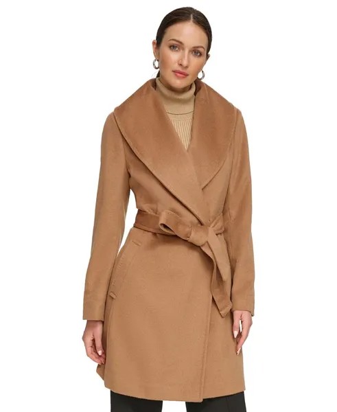 Женское полушерстяное пальто с шалевым воротником и запахом DKNY, коричневый