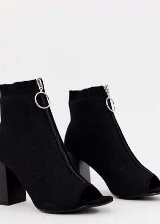 Черные ботинки на каблуке с молнией New Look-Черный