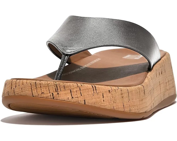 Туфли FitFlop F-Mode Leather/Cork Flatform Toe Post Sandals, цвет Classic Pewter Mix