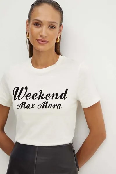 Хлопковая футболка Weekend Max Mara, бежевый