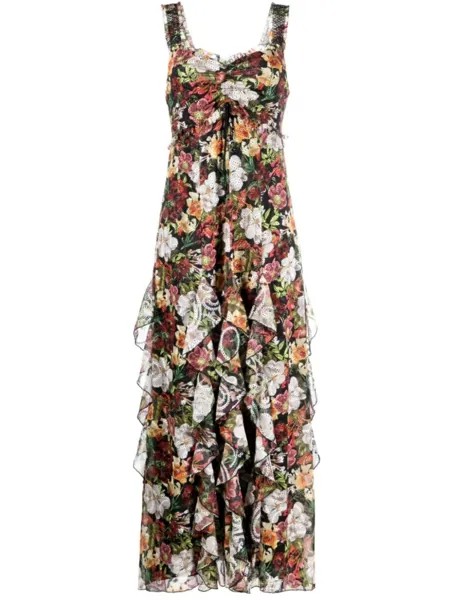 Alice + olivia платье макси с цветочным принтом и оборками, черный