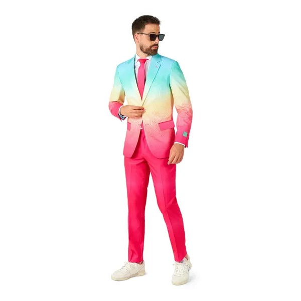 Мужской облегающий костюм с галстуком и узором OppoSuits, розовый\голубой