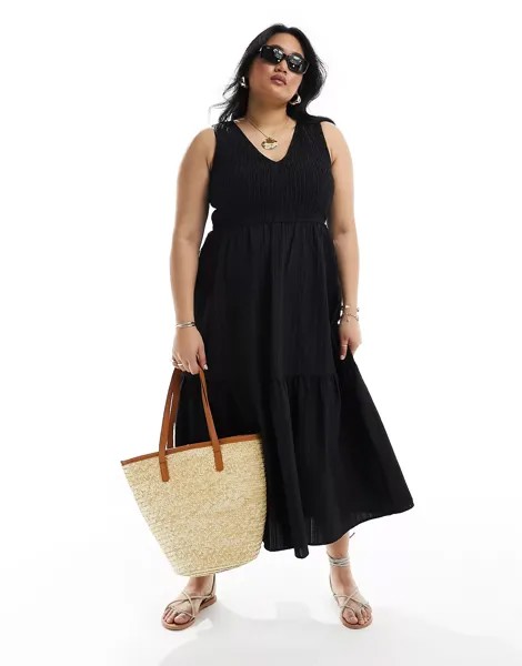 Сарафан миди Asos Design Curve Plunge Neck With Tie Back Detail, черный