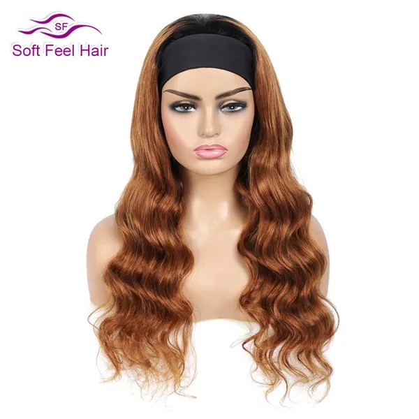 Бесклеевая объемная волнистая повязка на голову, парики из человеческих волос 200% плотности, бразильские человеческие волосы, парики T1B/30 цветов для черных женщин, волосы Remy, дешевые