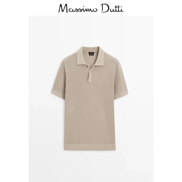 Летняя новинка Massimo Dutti, мужская новинка 2024 года, простая удобная хлопковая рубашка поло в городском стиле 00972308774, цвет Песочный цвет