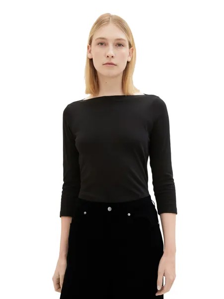 Футболка Tom Tailor 3/4 Langarm Basic Rundhals Pullover, черный