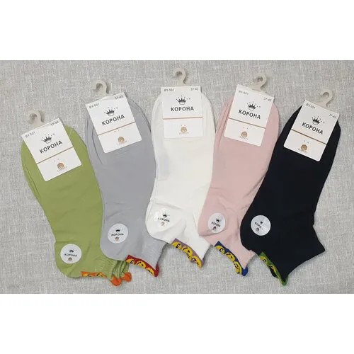 Носки Корона, 5 пар, размер 37-42, черный, розовый, серый, зеленый, белый