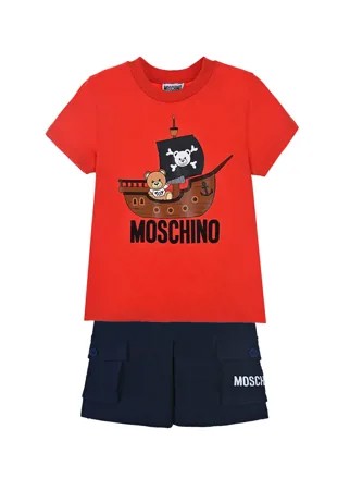 Комплект: красная футболка + темно-синие шорты Moschino детский