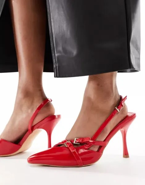 Красные туфли на гладком каблуке Public Desire с ремешком спереди
