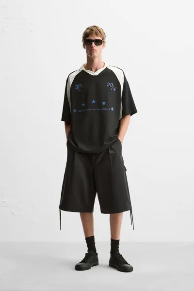 Футболка-поло color block с лозванами ZARA, черный