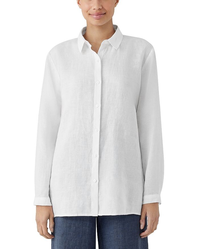 Классическая льняная рубашка с воротником Eileen Fisher, белый