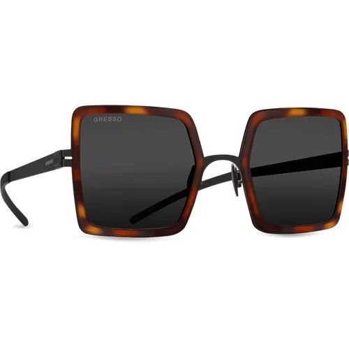 Титановые солнцезащитные очки GRESSO Rodeo Drive - квадратные / серые монолитные / кант коричневый тортуаз