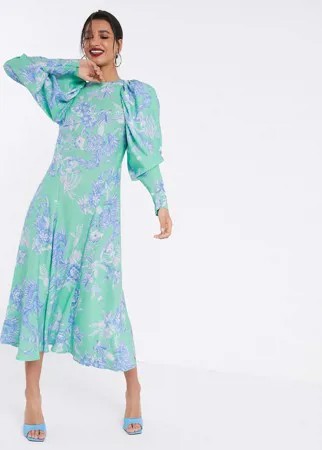 Платье миди с цветочным принтом и объемными рукавами ASOS EDITION-Многоцветный