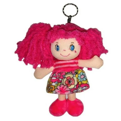 Кукла мягконабивная ABtoys с розовыми волосами в розовом платье, на брелке, 15 см (M6009)
