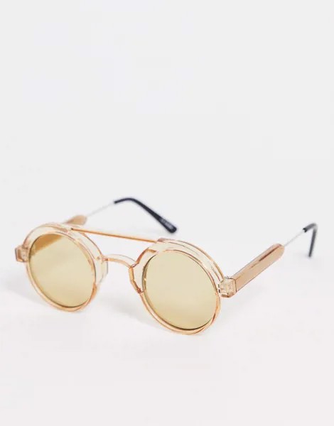 Круглые солнцезащитные очки в коричневой оправе с планкой сверху в стиле унисекс Spitfire Ambient-Коричневый цвет