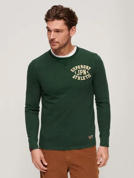 Винтажная спортивная футболка с длинным рукавом на груди Superdry, эмаль зеленая