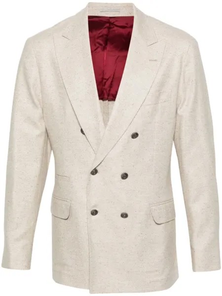 Brunello Cucinelli двубортный пиджак из смесовой шерсти, нейтральный цвет