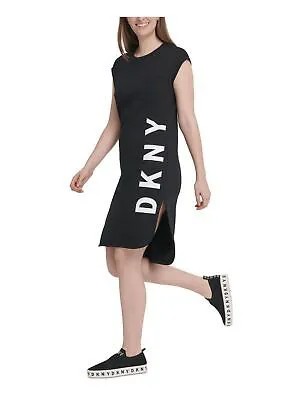 Женское черное женское платье хай-лоу с круглым вырезом и круглым вырезом выше колена DKNY XS с логотипом