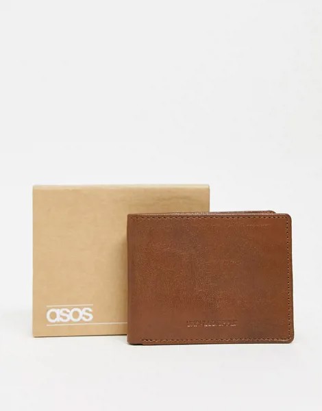 Темно-оранжевый кожаный бумажник в винтажном стиле с тиснением ASOS DESIGN-Коричневый