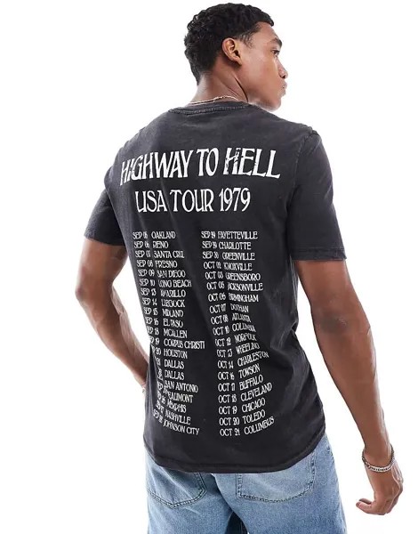 Bershka – футболка графитового цвета с мотивом AC/DC