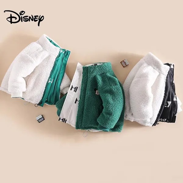 Пальто с высоким воротником для мальчиков Disney, плотное повседневное стильное зимнее пальто с принтом Микки Мауса, Двусторонняя одежда из по...