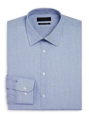 Дизайнерская брендовая мужская голубая классическая классическая рубашка в клетку с воротником в клетку 15,5