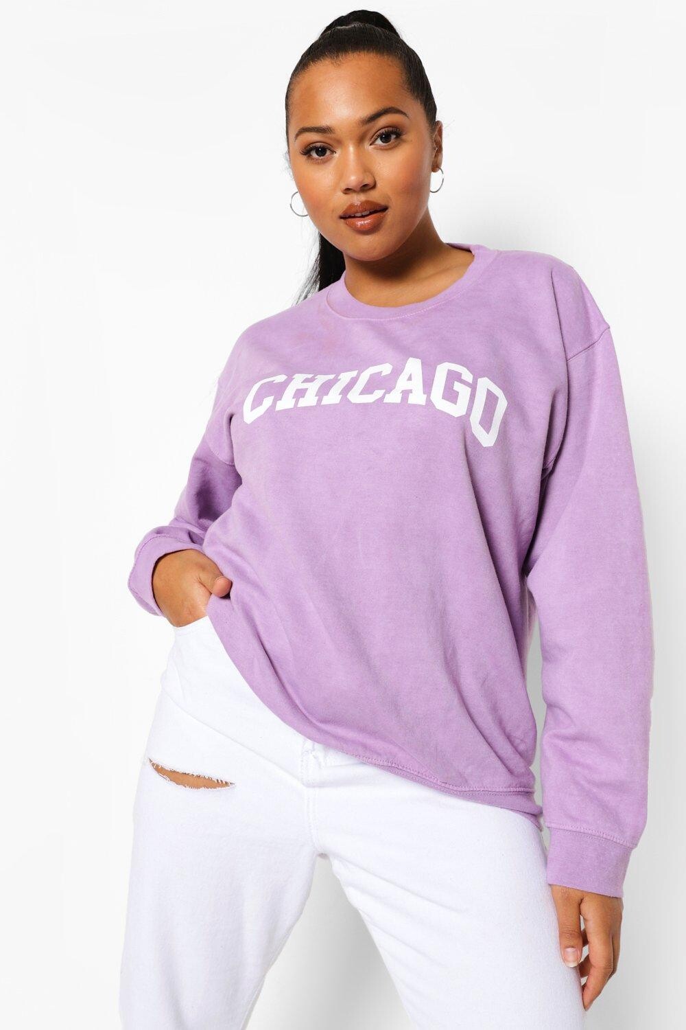 Свитшот с принтом plus chicago Boohoo, сиреневый