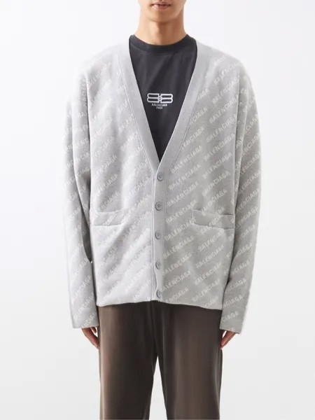 Жаккардовый кардиган с монограммой Balenciaga, серый