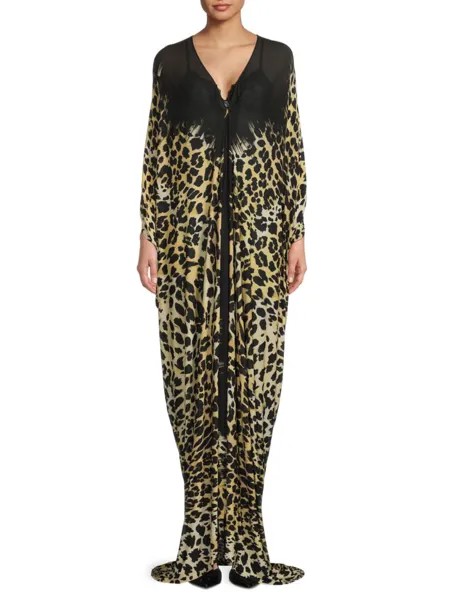 Платье-кафтан макси с леопардовым принтом Roberto Cavalli, цвет Black Multi