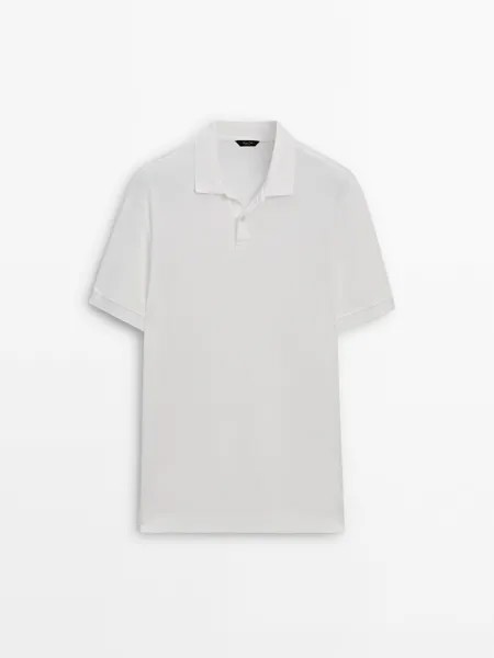 Рубашка поло из фактурного хлопка с короткими рукавами Massimo Dutti, бежевый