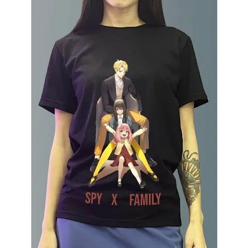 Футболка женская черная из хлопка с DTF принтом Spy x Family Аниме - 310