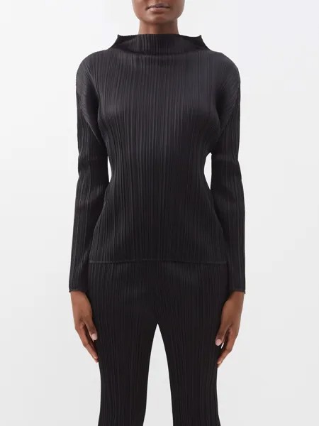 Топ с высоким воротником и техническими складками Pleats Please Issey Miyake, черный
