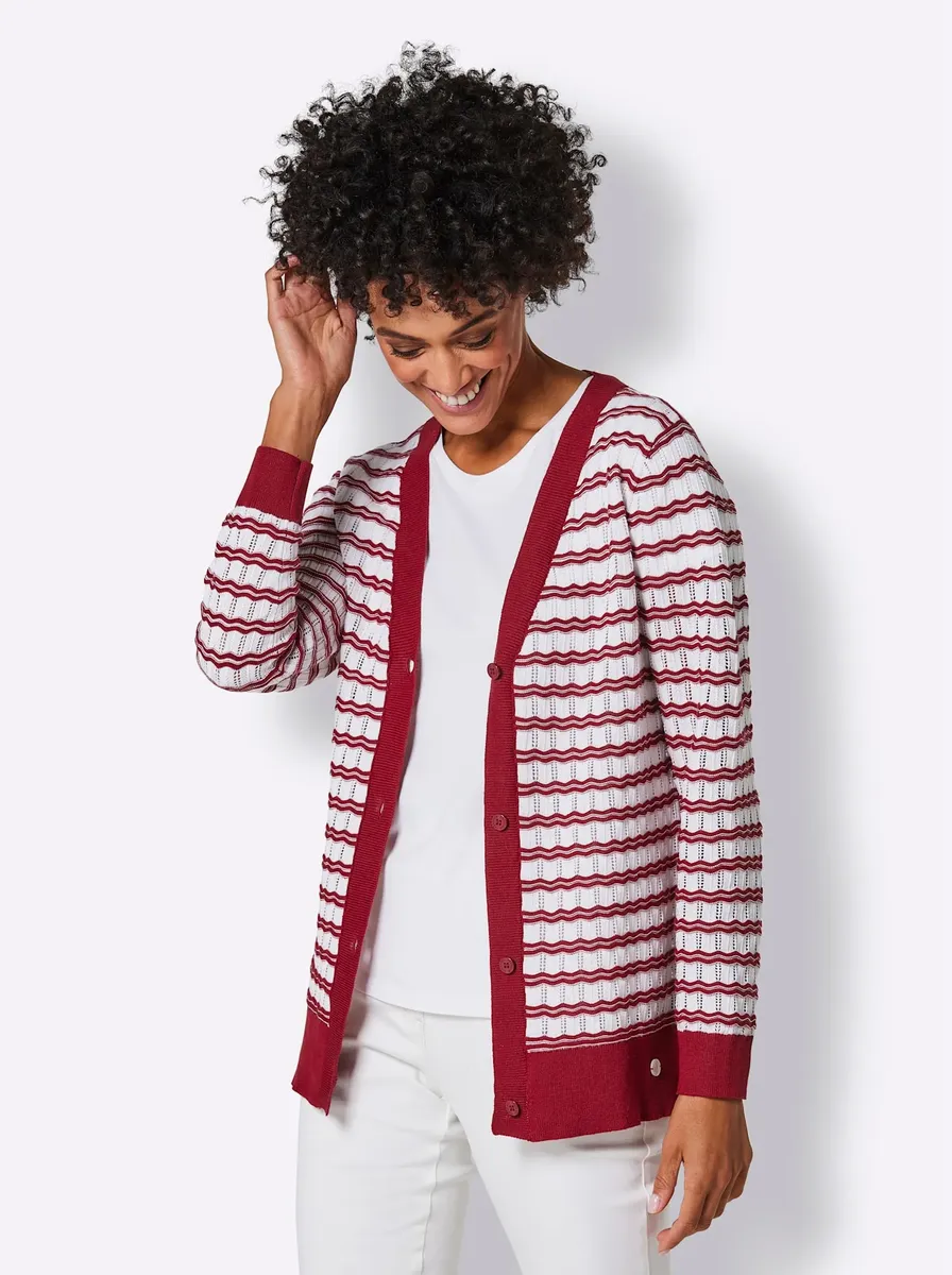 Кардиган CREATION L PREMIUM, цвет Kirsche-Weiß-Geringelt